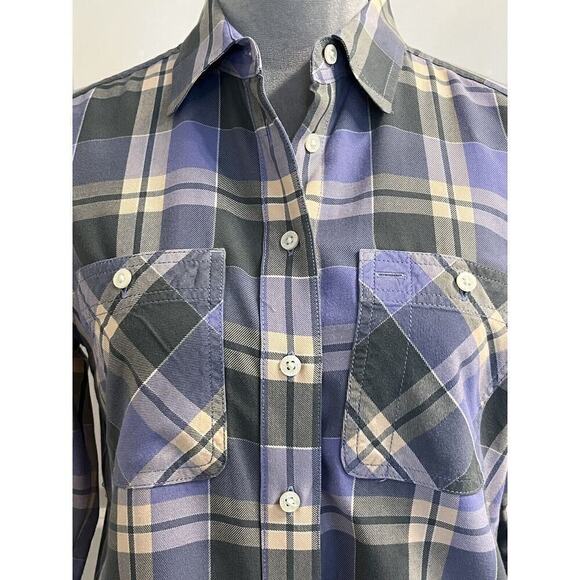 Lauren Ralph Lauren Plaid Shirt Womens Roll Tab Sleeve Flannel Purple Sz S EUC - Picture 2 of 8